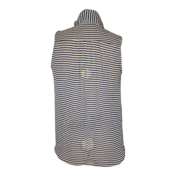 Women's Paper Crane Sheer Striped Relaxed Hi-Lo Tie Blouse - Picture 5 of 8